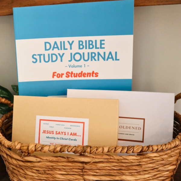 Journal and two card boxes in basket